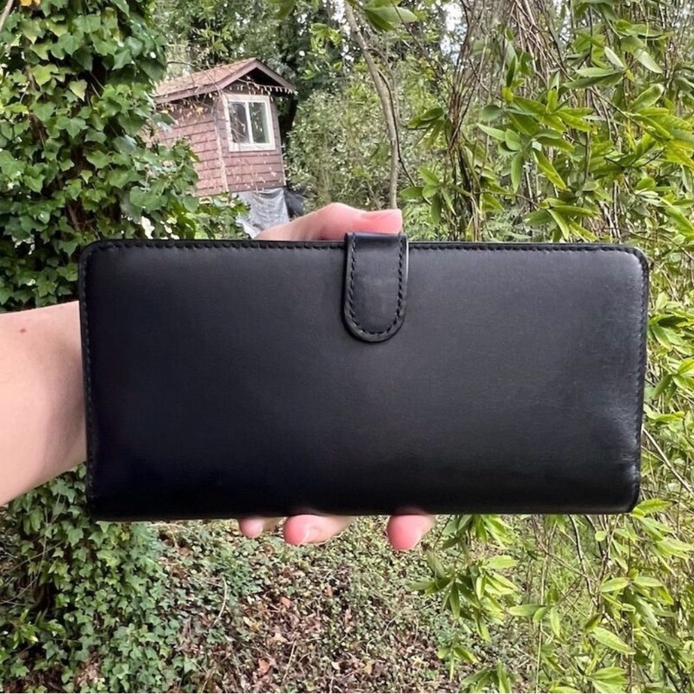 COACH Slim Wallet Credit Card Holder Black Smooth Leather w Gold Hardware - Picture 2 of 10